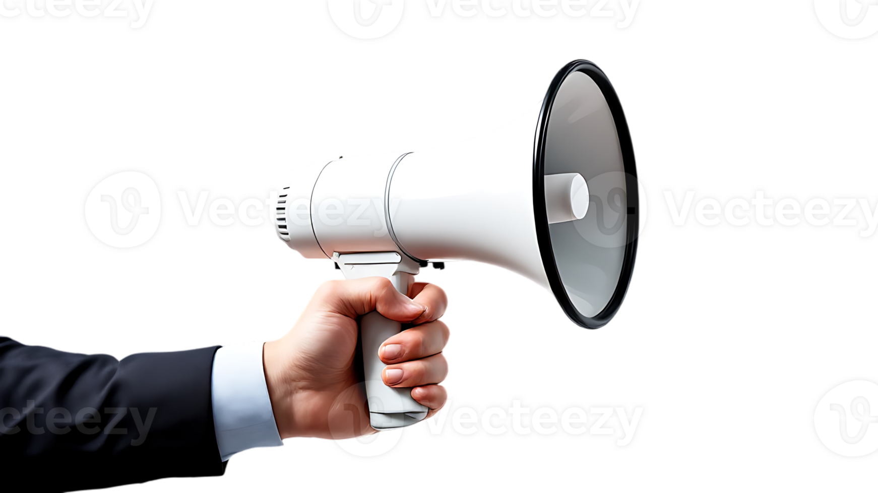 Isolated image of a hand gripping a megaphone, ideal for use in marketing and promotional materials. png