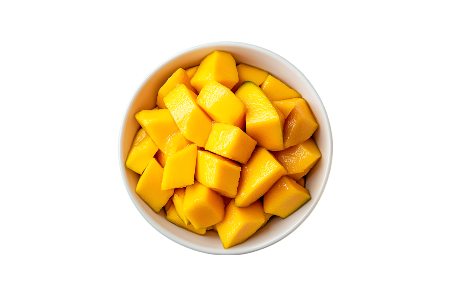 Fresh mango chunks in a bowl isolated on a transparent background png