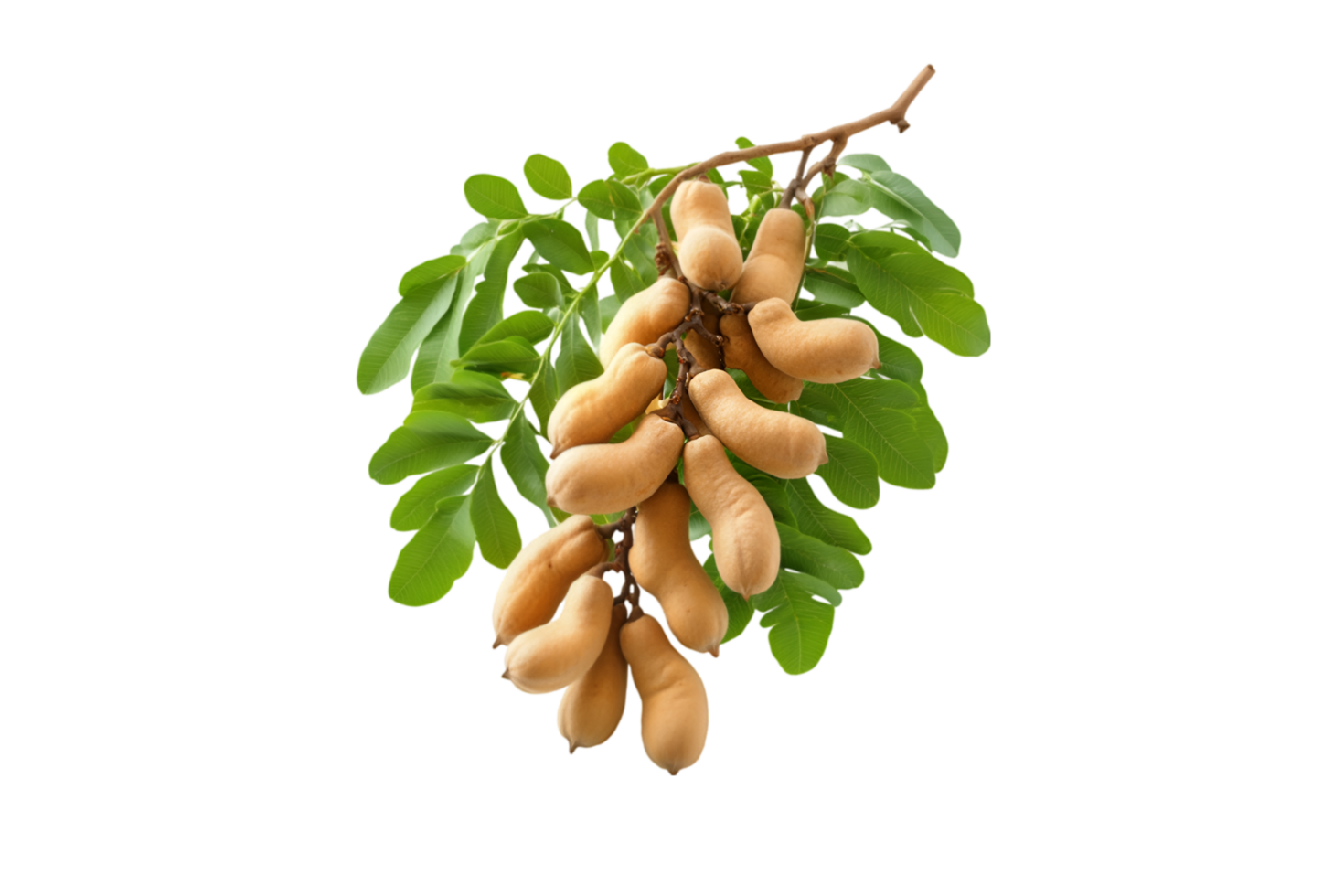 Tamarind pods with leaves isolated on a transparent background png
