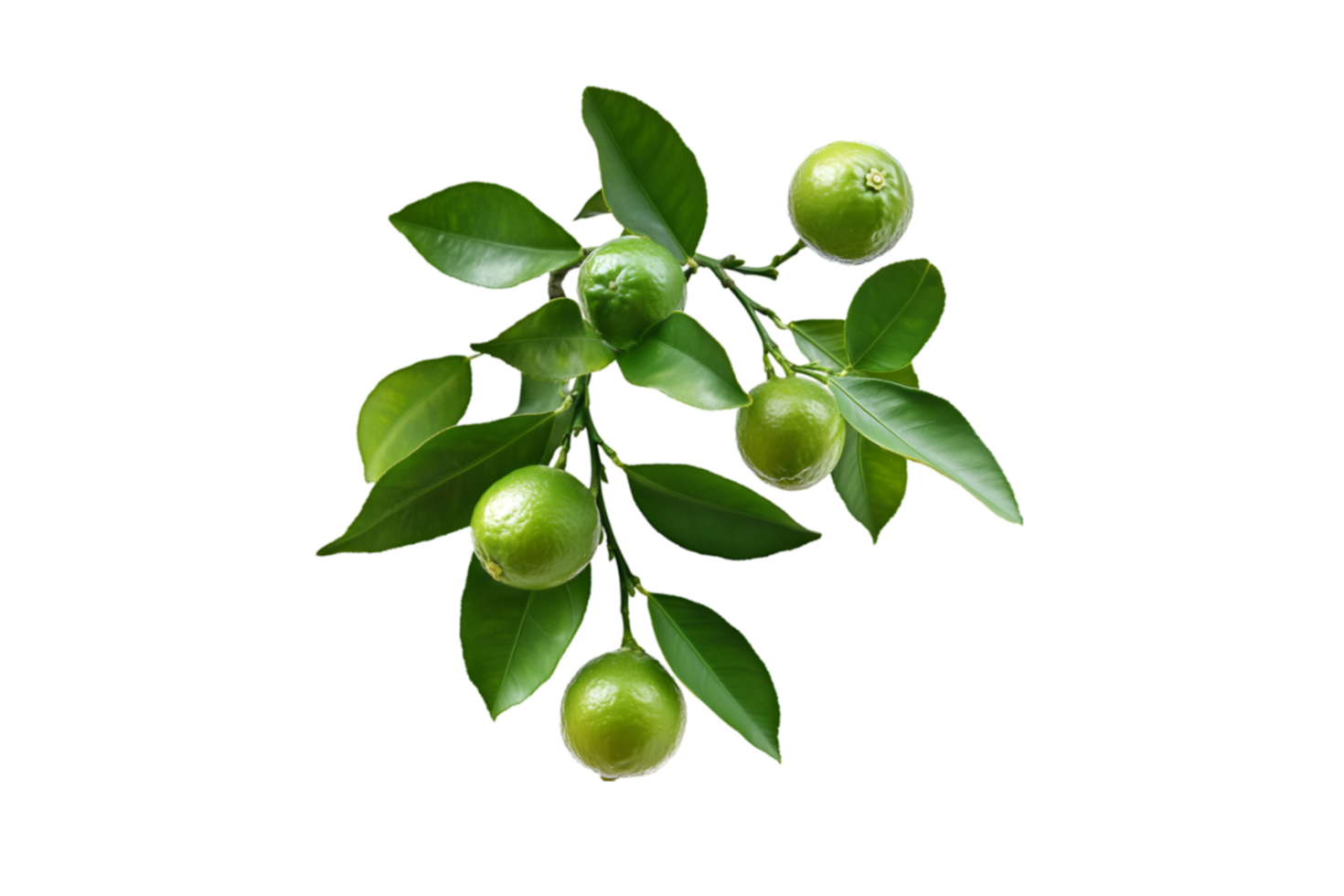 Lime branch with green fruits and leaves isolated on a transparent background png