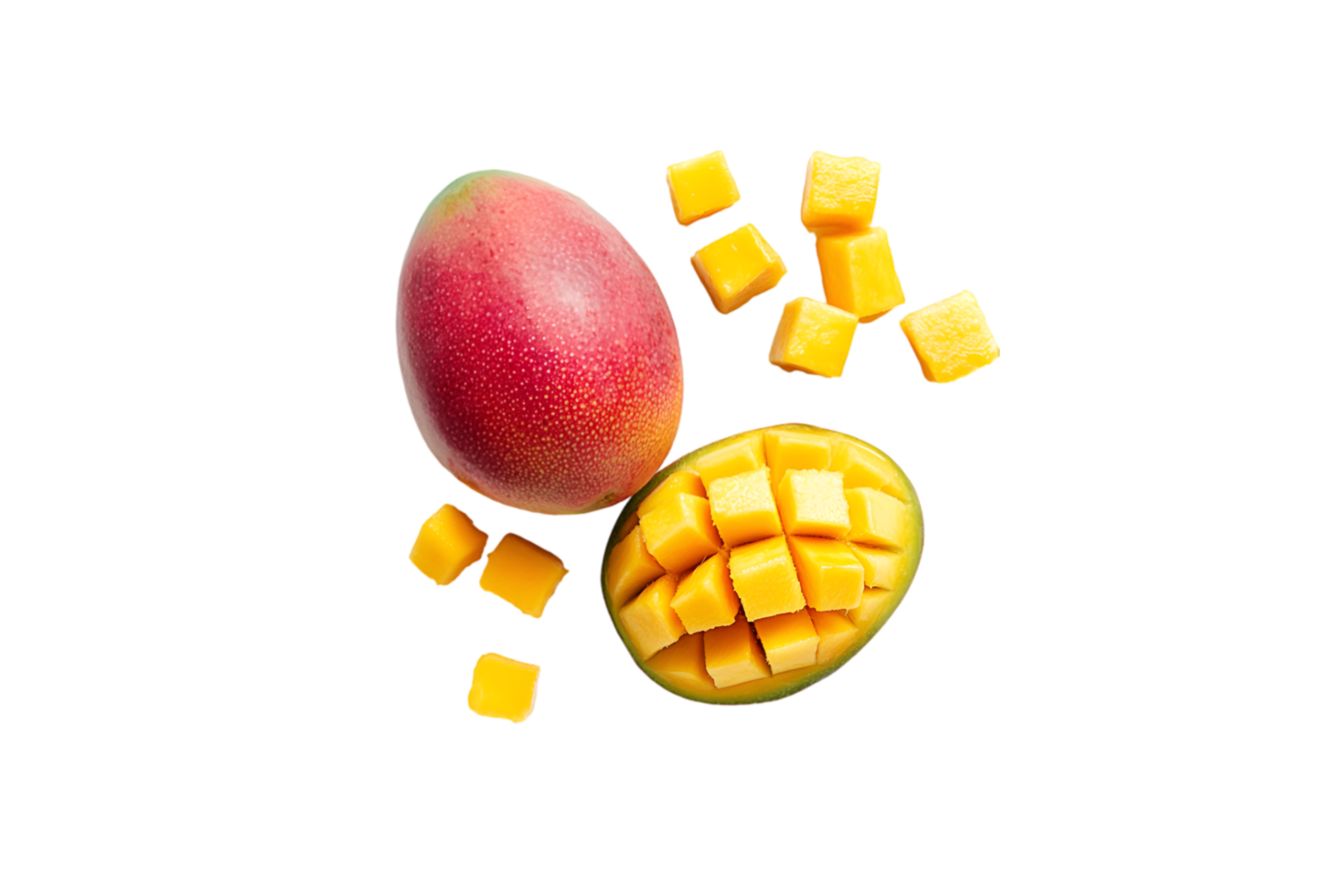 Whole and cubed mango isolated on a transparent background png