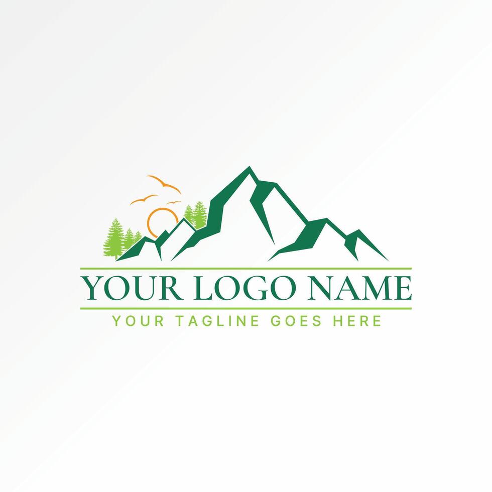 Logo design graphic concept creative premium stock image graphic simple unique mountain hill park flying birds. Related adventure green forest vector