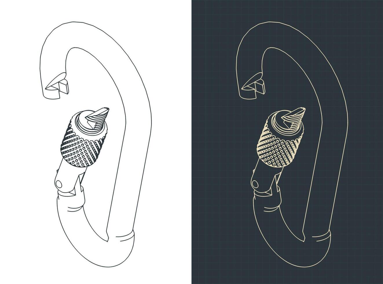 Carabiner inox isometric blueprints illustrations vector