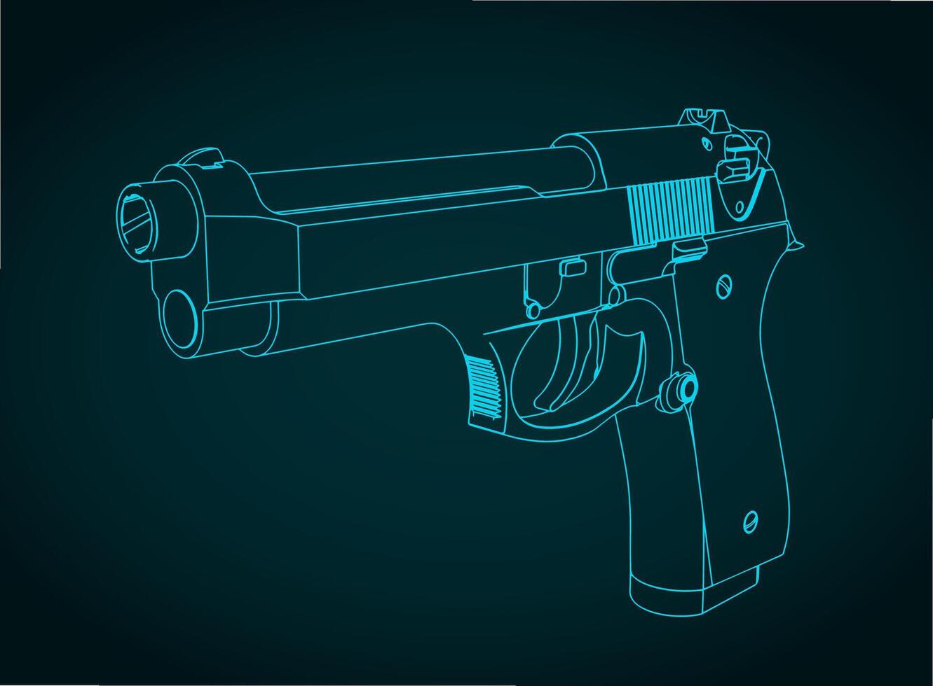 Semi-automatic pistol isometric blueprint vector
