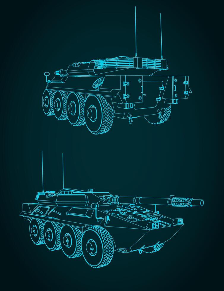 Heavy armed combat vehicle blueprints illustrations vector