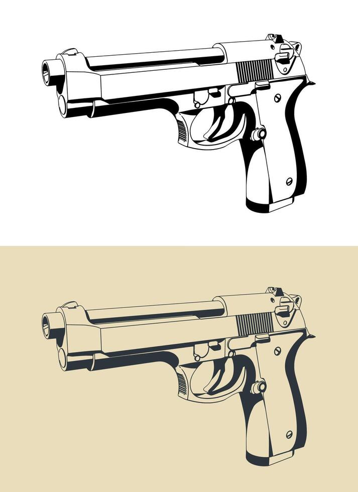 Semi-automatic pistol illustrations vector