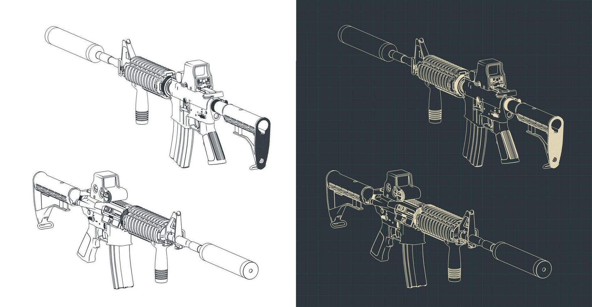 Automatic carbine M4A1 isometric blueprints vector