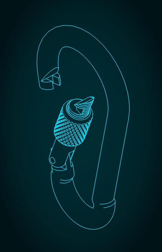 Carabiner inox isometric blueprints illustration vector