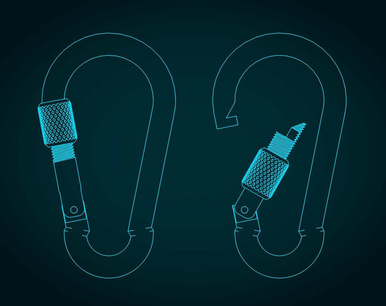 Carabiner inox blueprints illustration vector