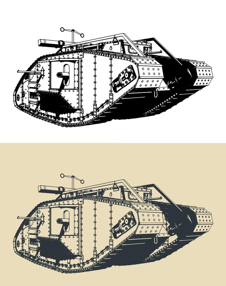 Mark V tank illustrations vector