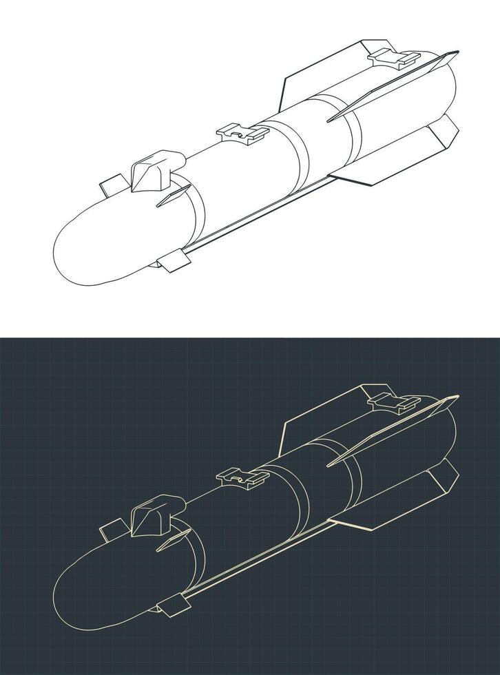 Hellfire missile isometric blueprints vector