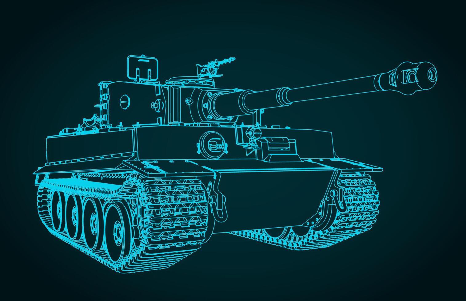 Tiger heavy German tank from World War II blueprints illustration vector