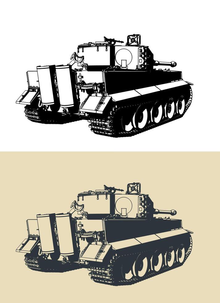Tiger heavy tank from WWII vector