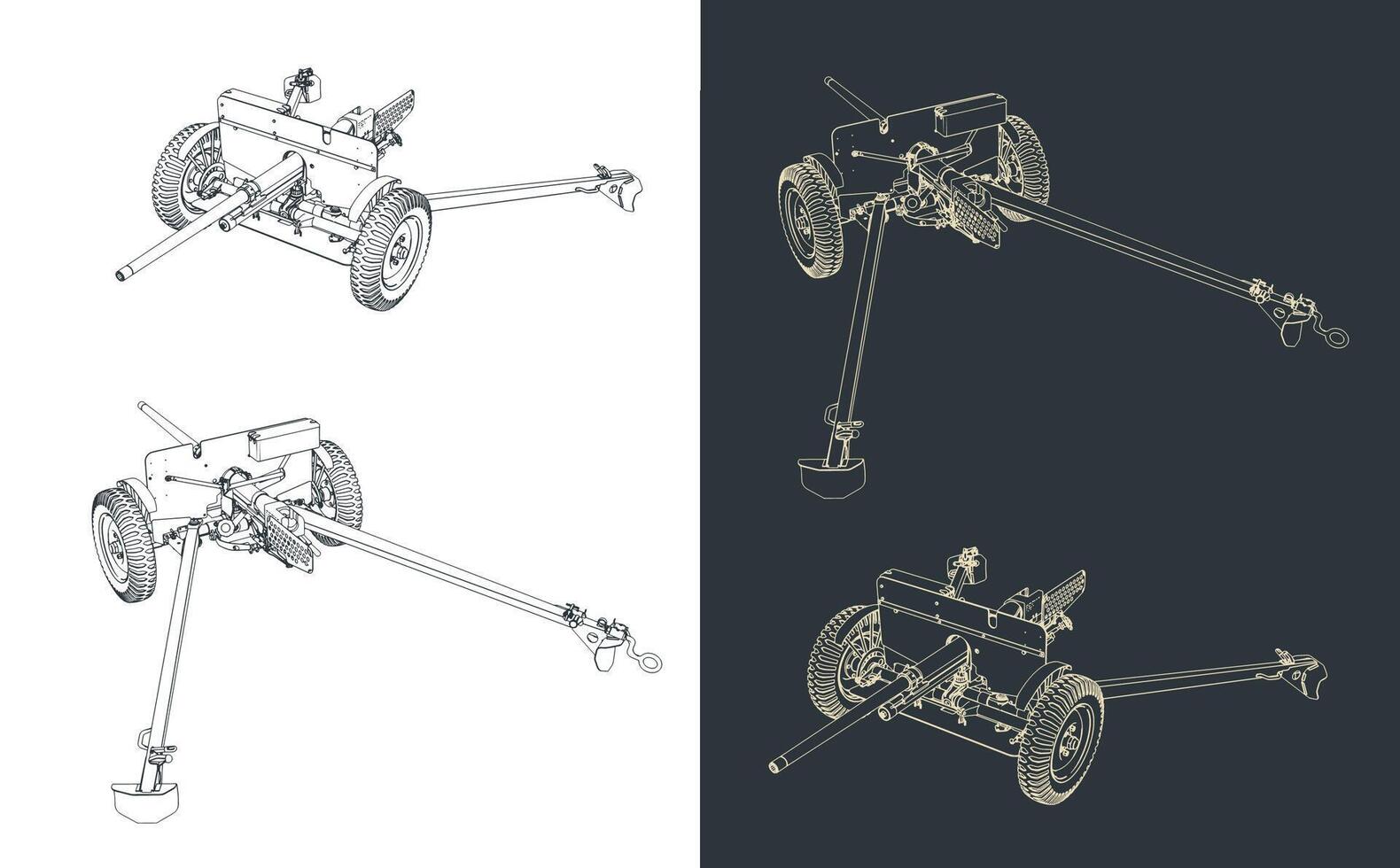 M3 anti tank gun illustrations vector