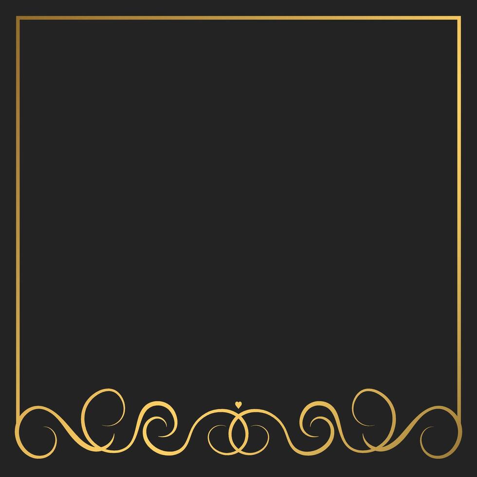 Decorative vintage frame, border with swirls divider and copy space. Template for covers, invitations, menu. Gold layout on black background vector