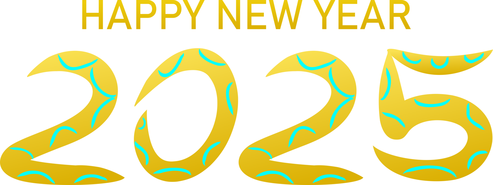 Happy year new year 2025 gold color snake icon font png