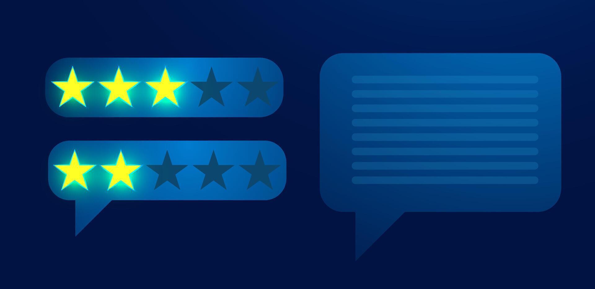 Glowing stars customers Feedback. 5 stars rating Review or rating vector