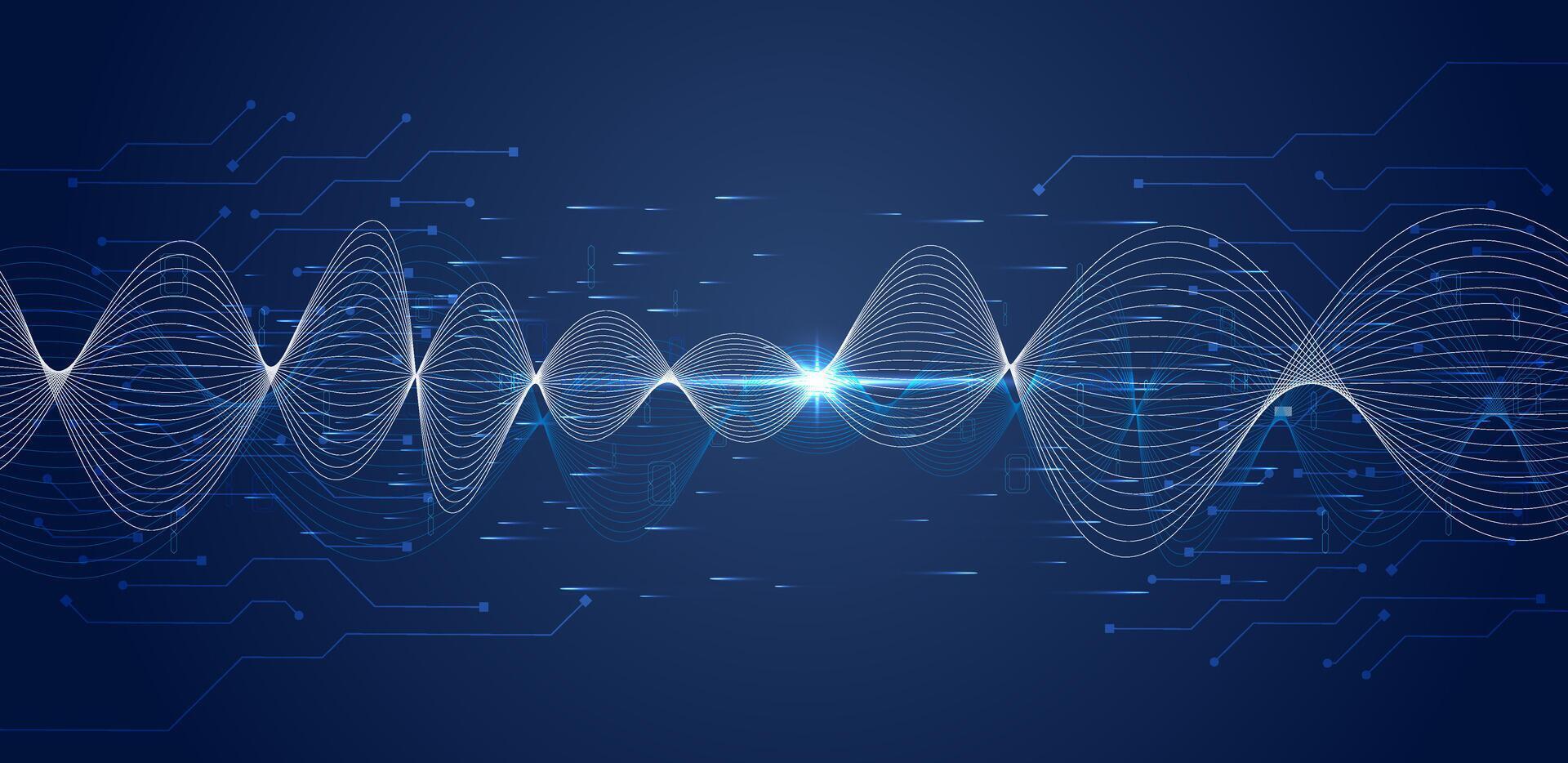 Abstract wave with glowing light quantum technology blue background vector