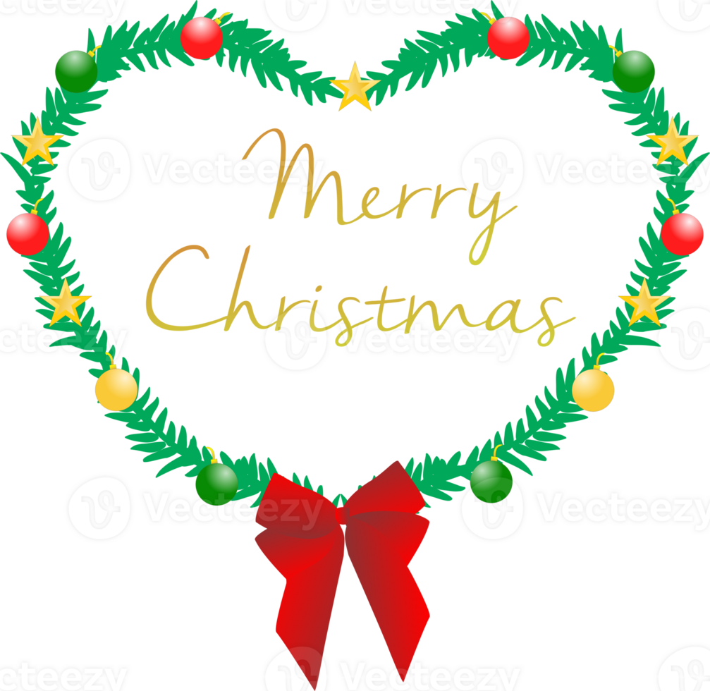 Gold Merry Christmas pine tree heart shape png