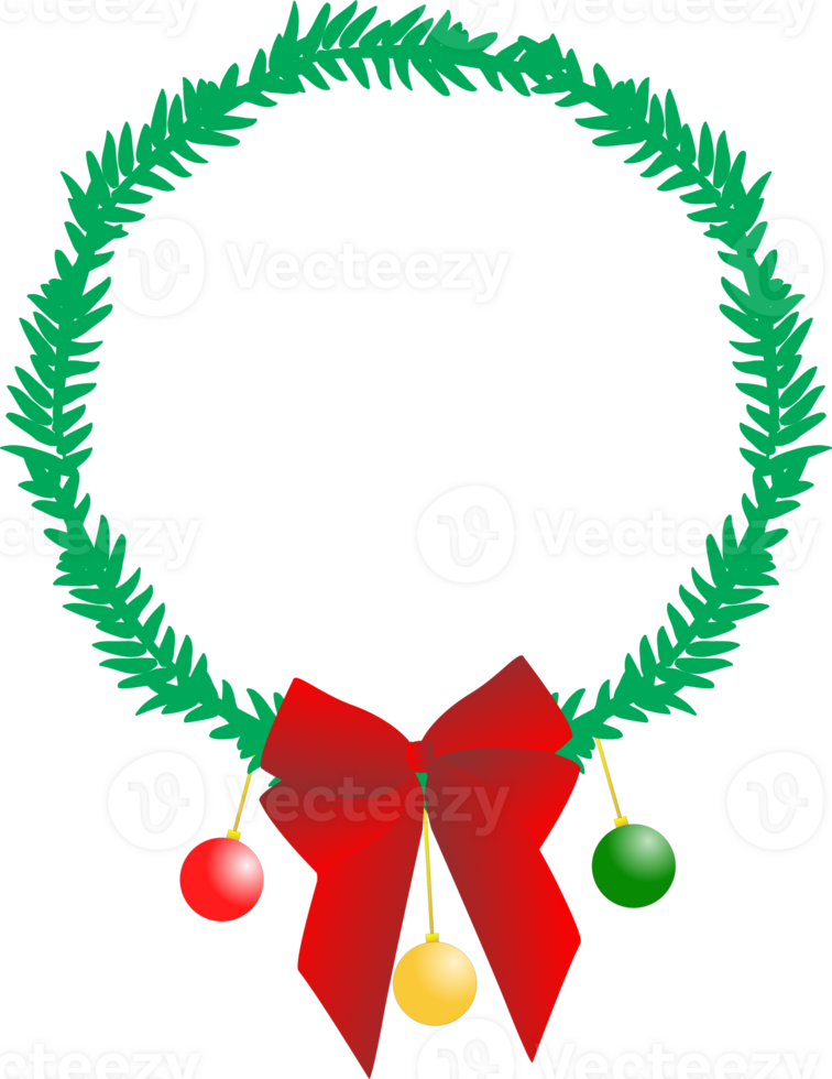 Christmas element round frame with red bow png