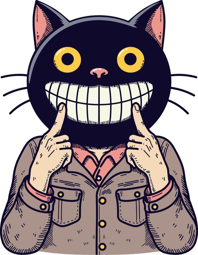 Man with black cat head hand drawn illustration vector