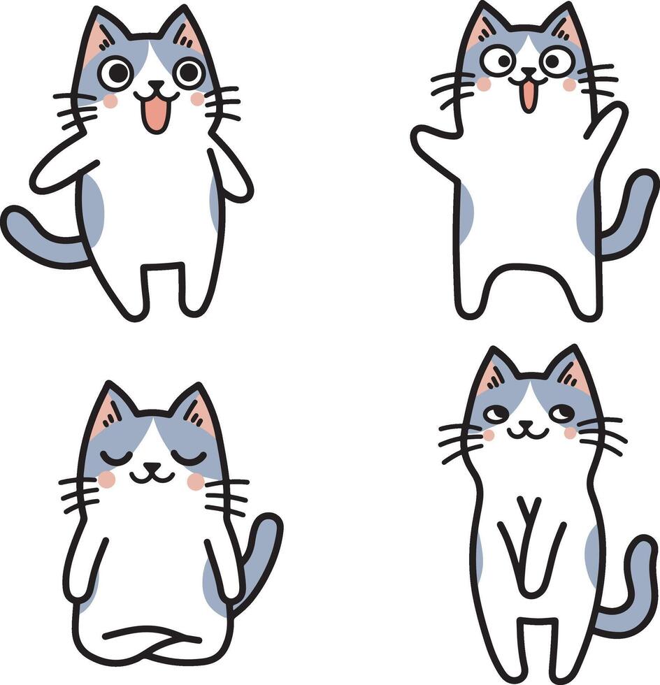 Cute cat sticker in many expression cartoon vector