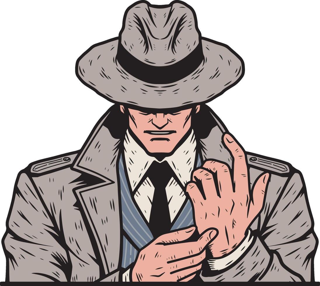 Mysterious detective character design art vector