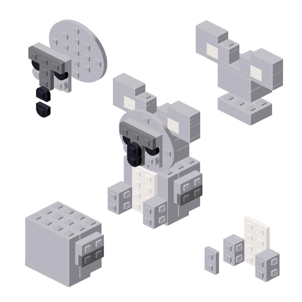 Concept with deconstruction koala from plastic blocks. vector