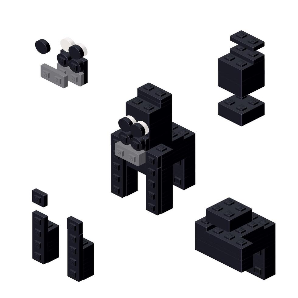 Concept with deconstruction gorilla from plastic blocks. vector