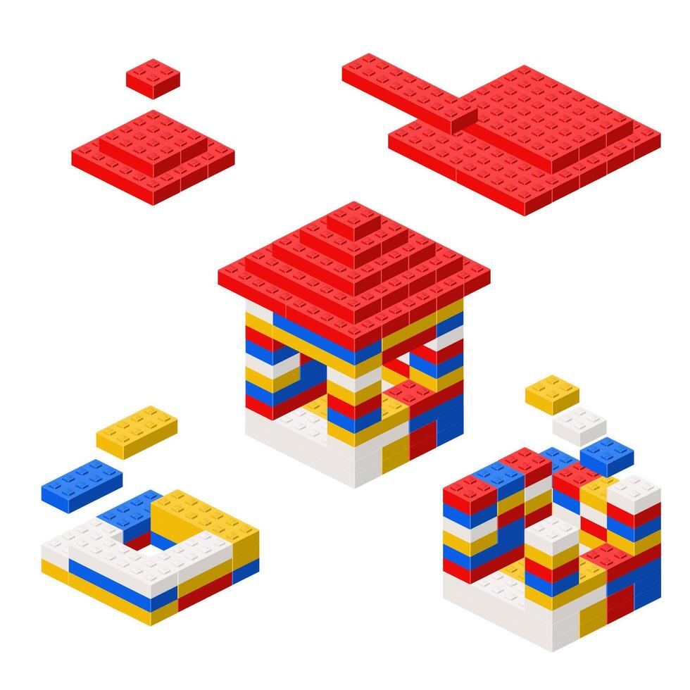 Concept with deconstruction house from plastic blocks. vector