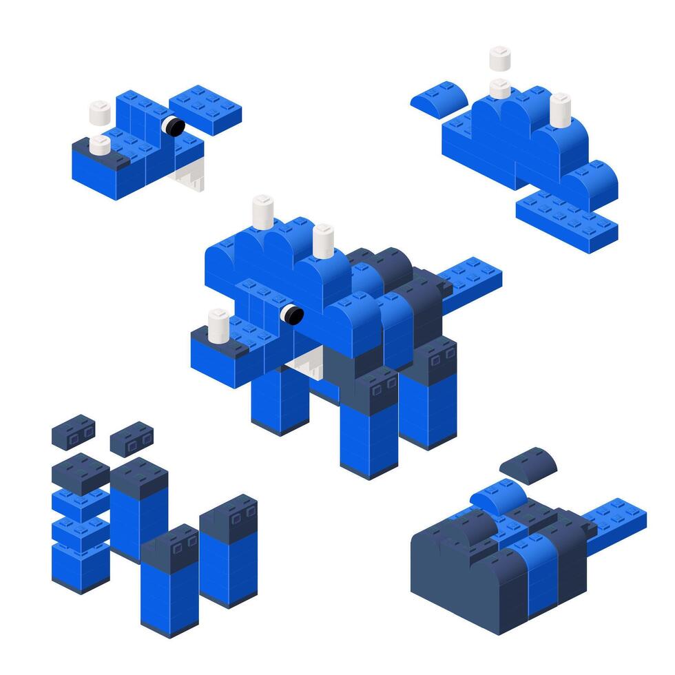 Concept with deconstruction triceratops from plastic blocks. vector