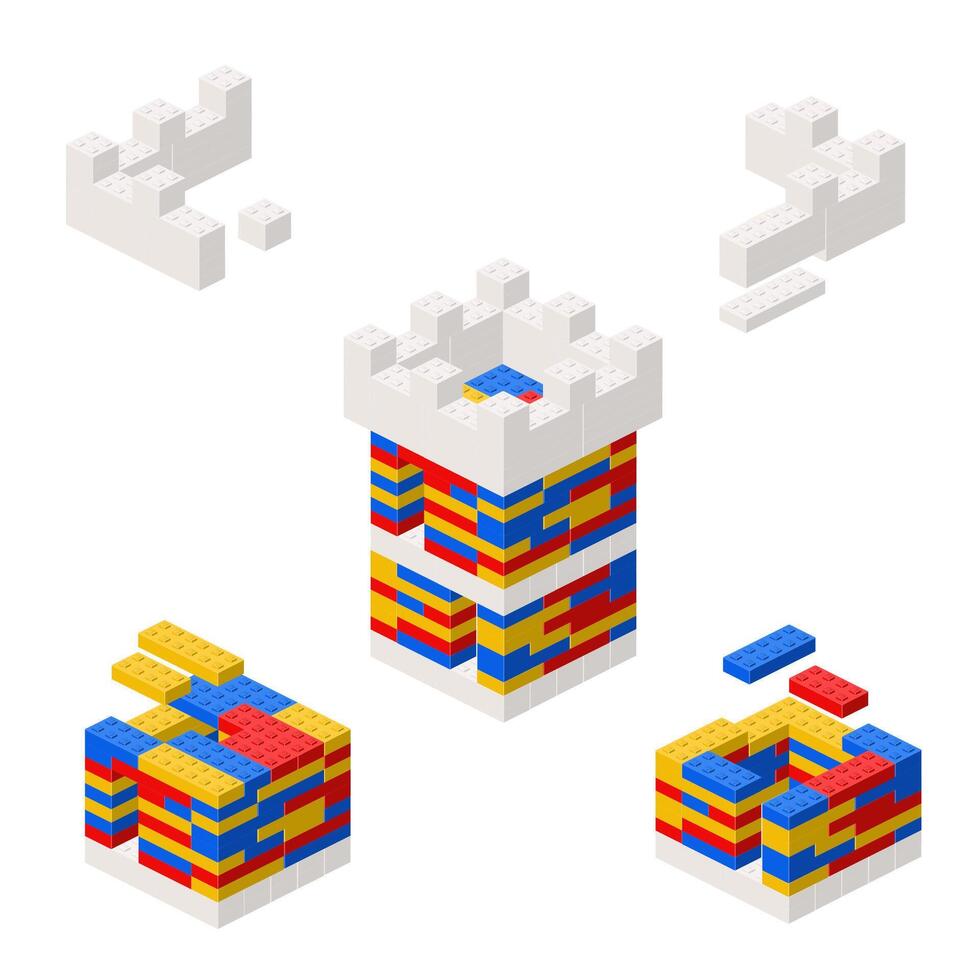 Concept with deconstruction tower from plastic blocks. vector