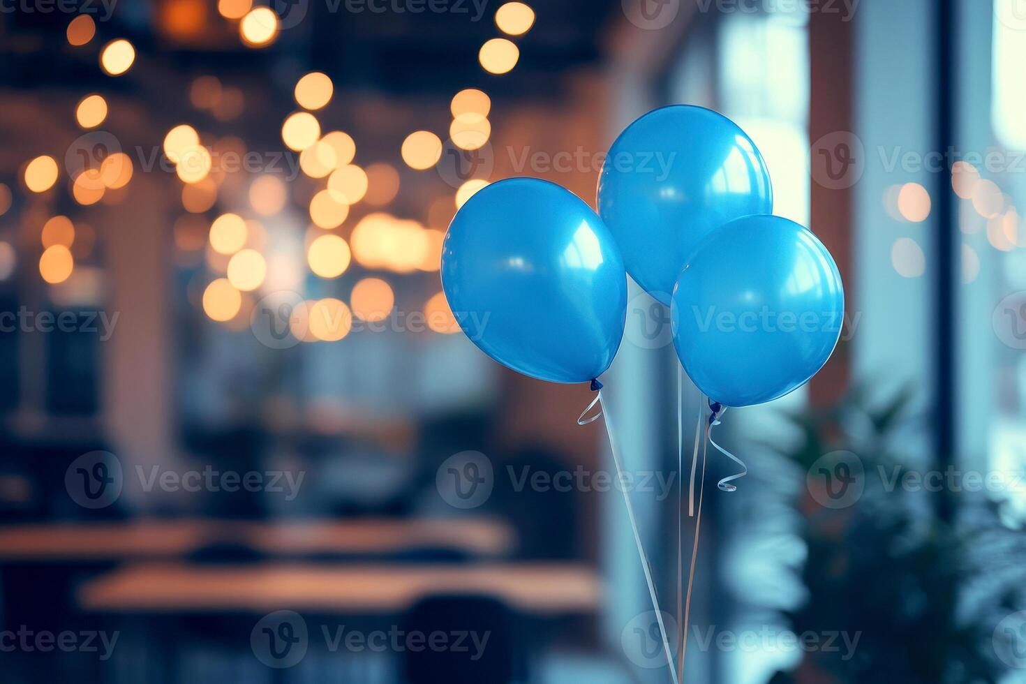Blue Balloons Against a Blurred office Background. blue Monday concept. photo