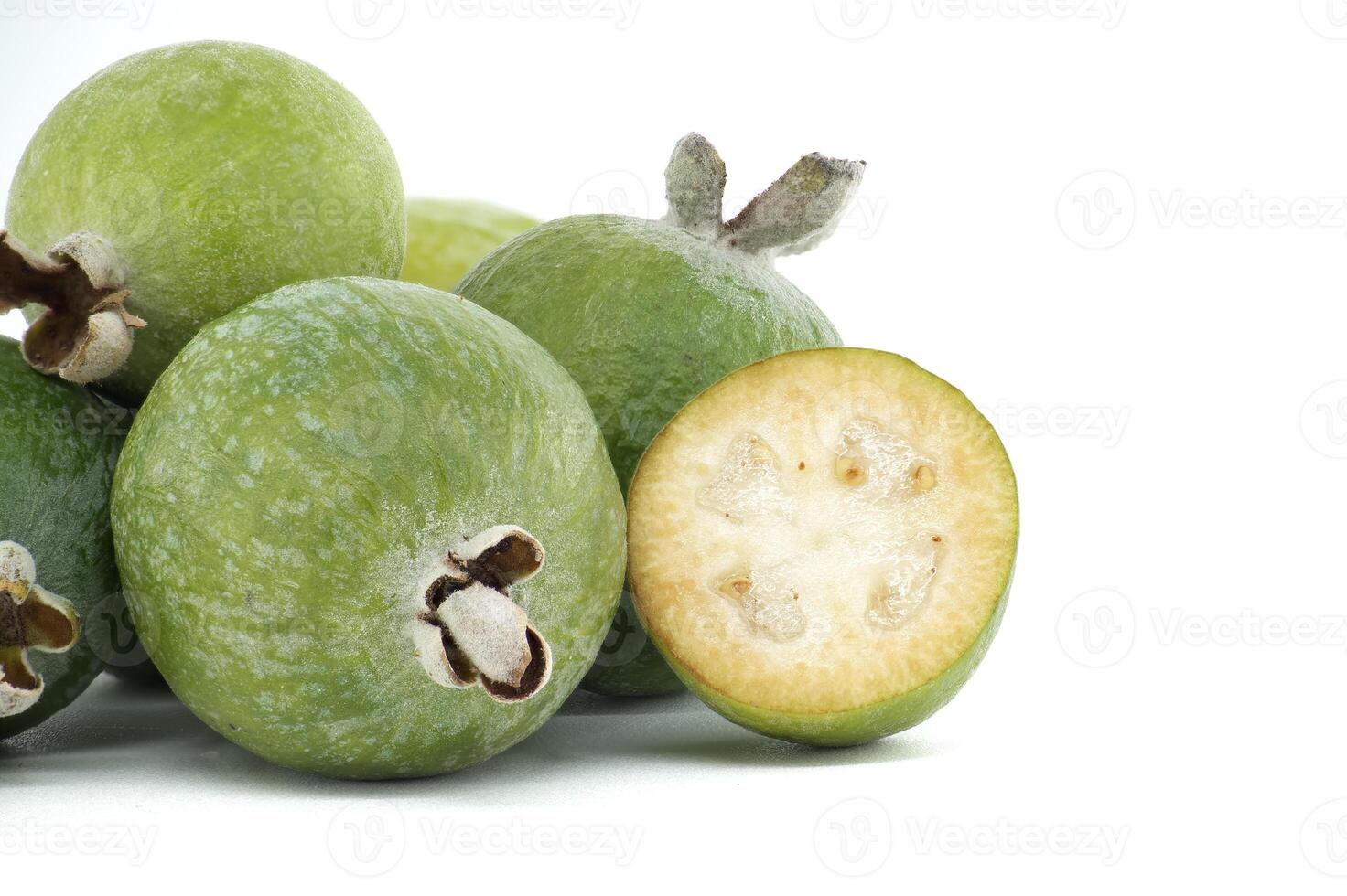 Fresh Feijoa Fruits Displayed on White Background photo