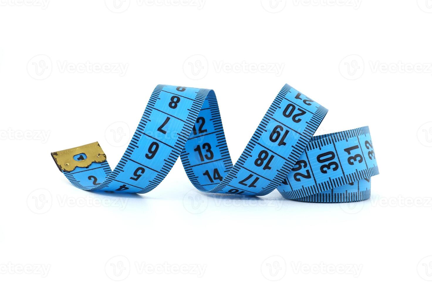 Blue Measuring Tape on White Background Close-Up photo