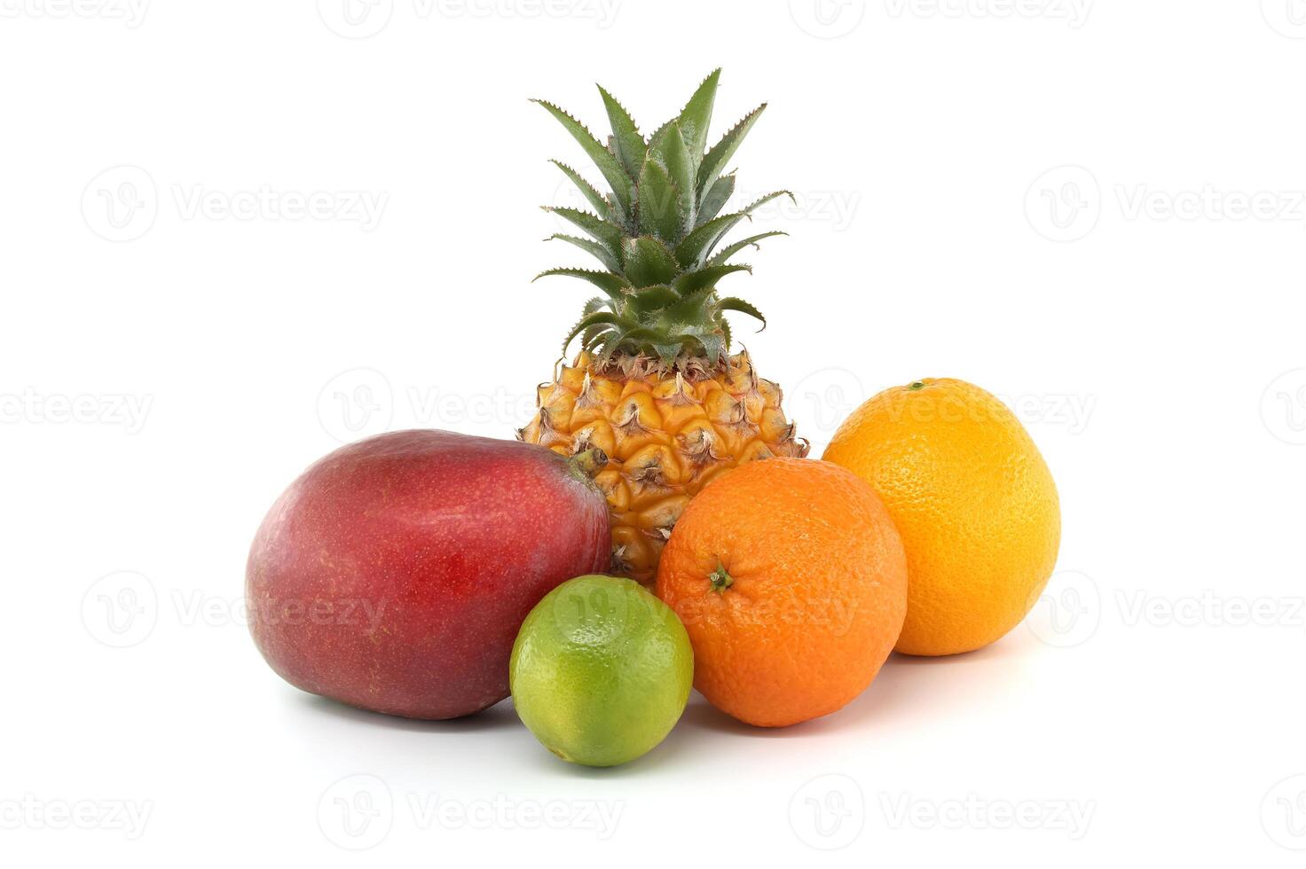 Assorted Tropical Fruits On White Background for Healthy Eating photo