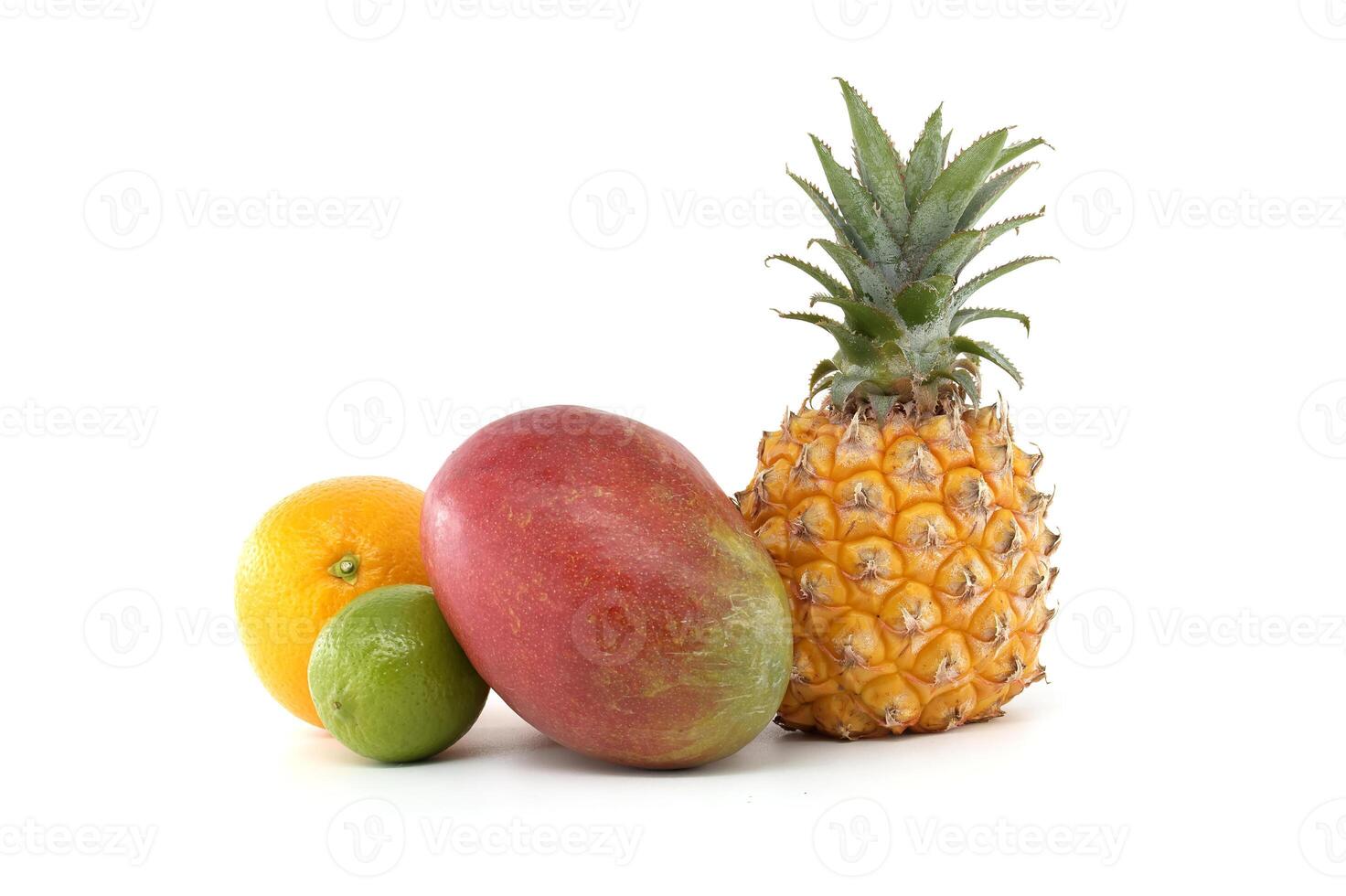 Vibrant Assortment of Tropical Fruits on White Background photo