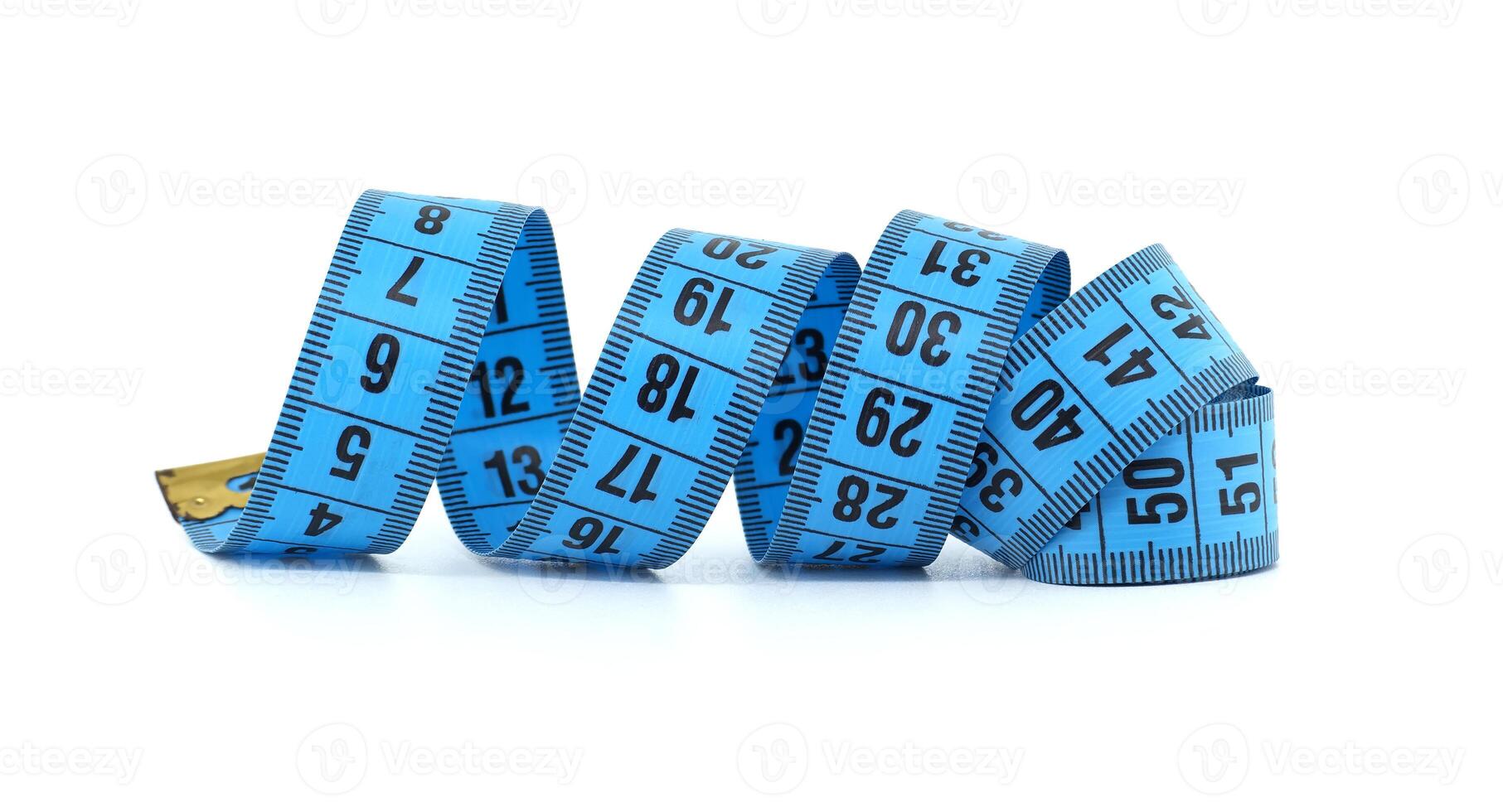 Curved Blue Measuring Tape Isolated on White Background photo