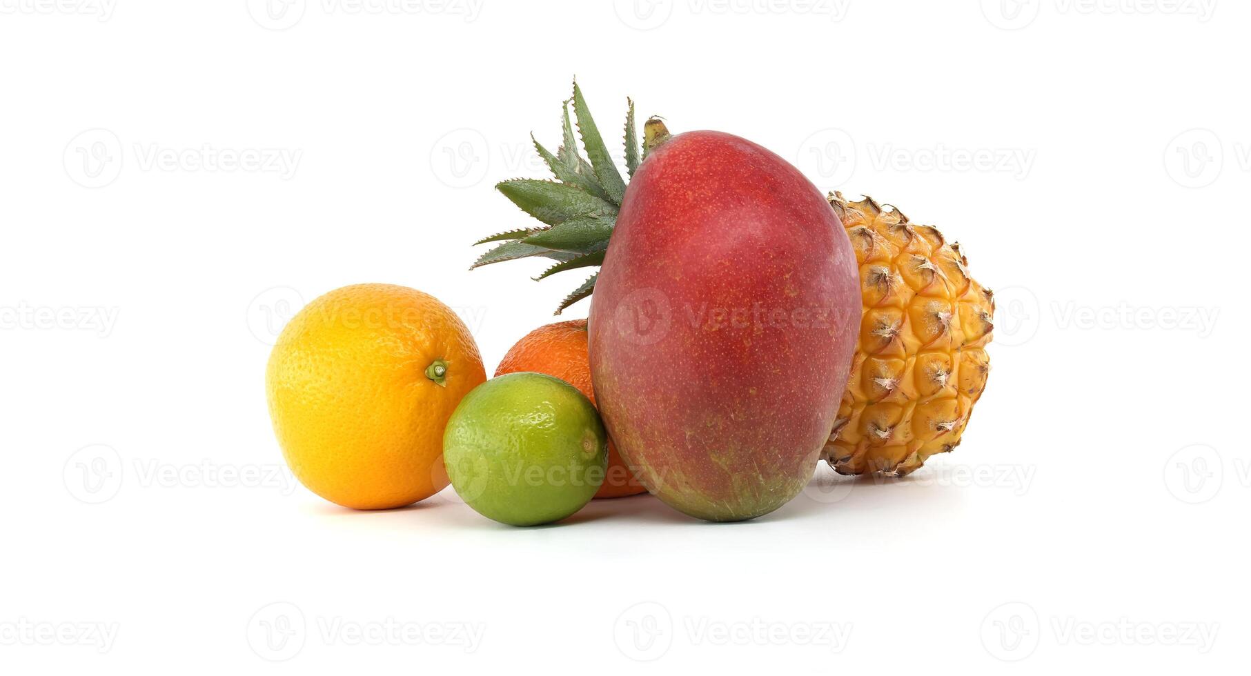 Assortment of Fresh Tropical Fruits on White Background photo