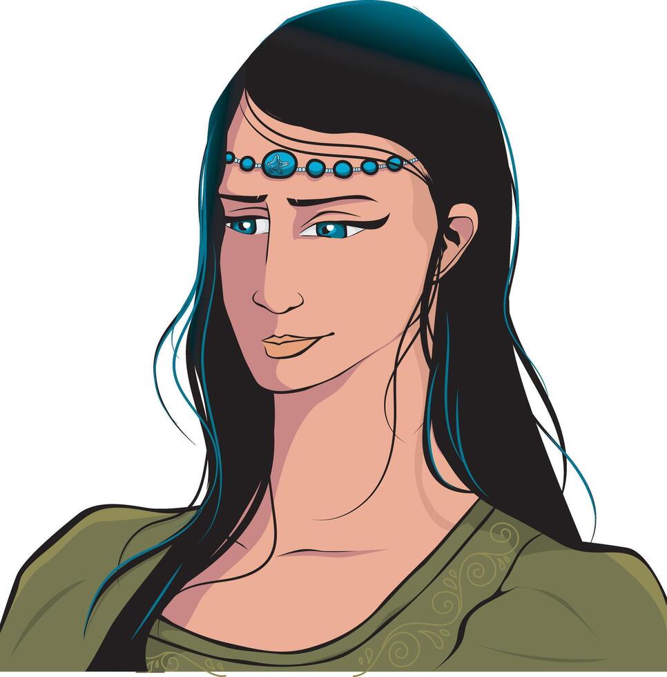 beautiful lady with blue eyes staring at space, emotional face vector