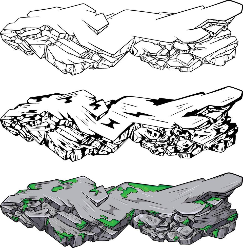 a set of three different rocks with different colors vector