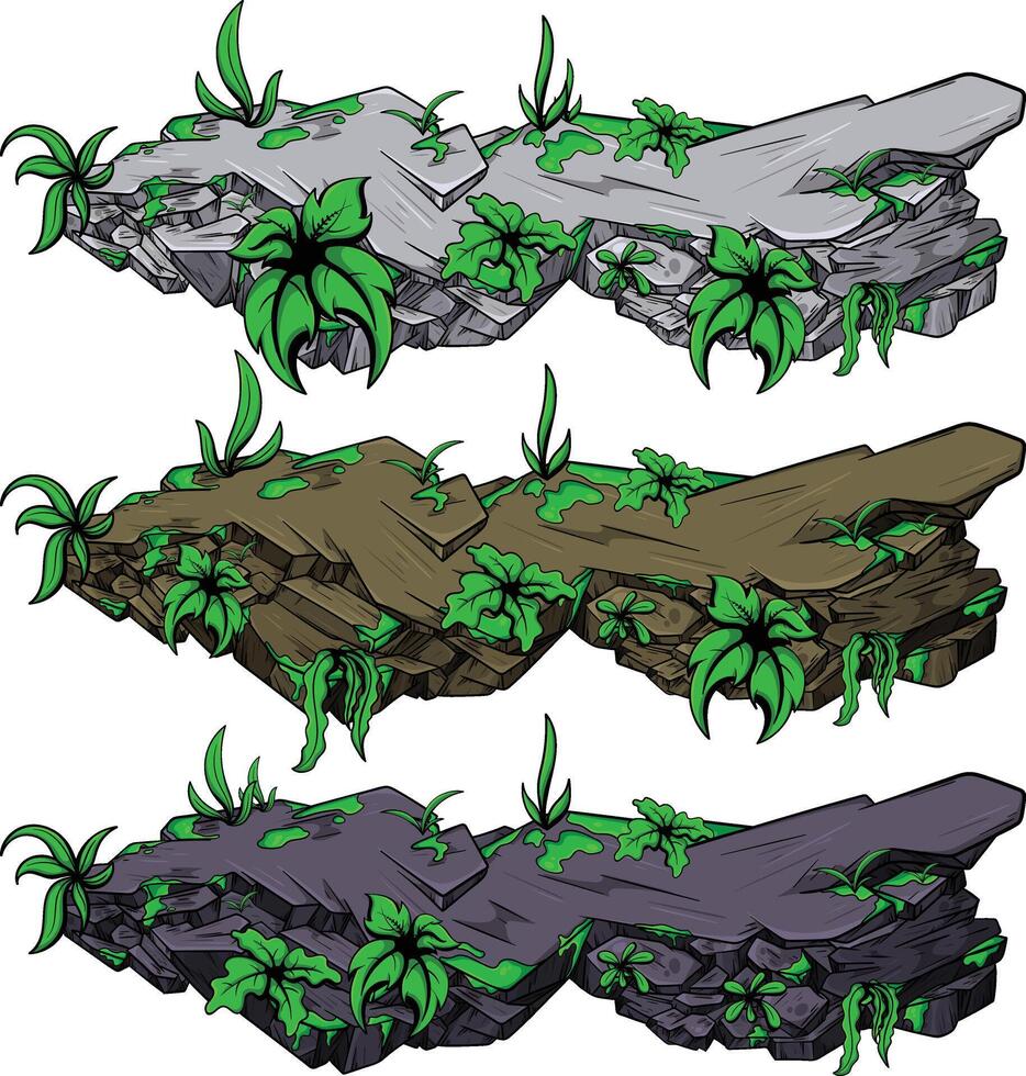 Illustration design with the concept of mossy stones and various plants vector