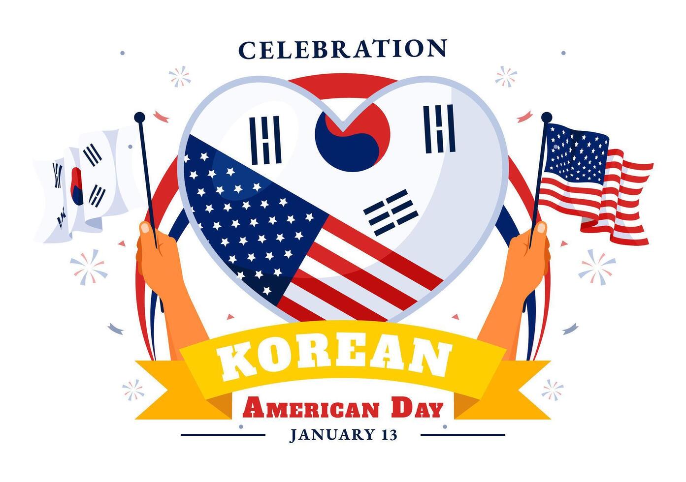 January 13 Korean American Day Illustration Featuring Allied Nations and National Flags vector