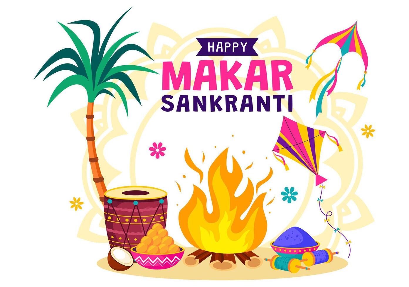 Illustration of Indian Festive Celebration with Kites for Makar Sankranti vector