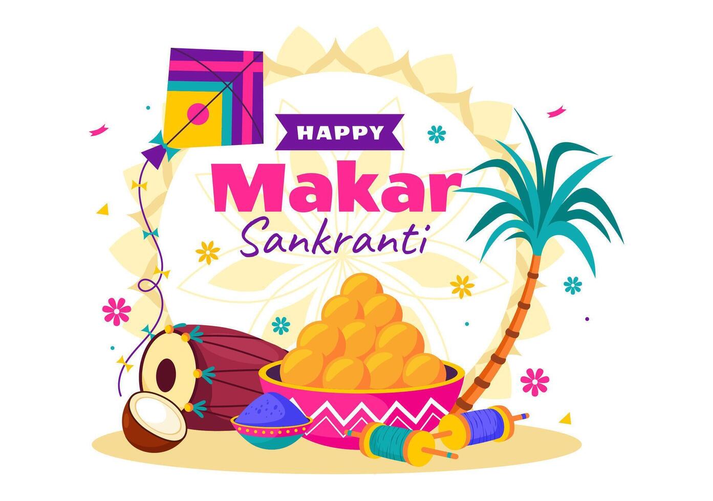 Harvest Festival Makar Sankranti with Indian Kite Flying Tradition vector
