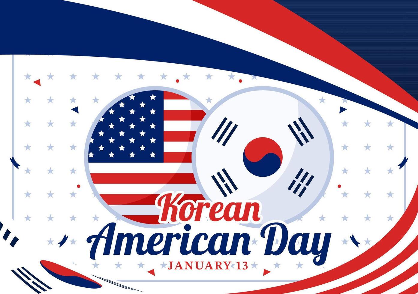 Flat Style Korean American Day Illustration Highlighting Bilateral Cooperation and Flags vector