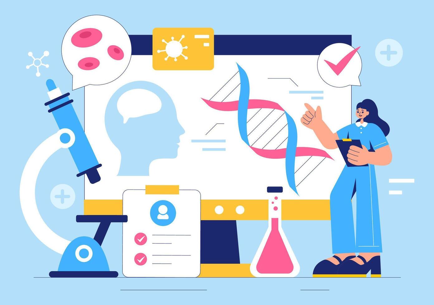 Nanotechnology Biomarker Illustration with Structural Chemistry in a Scientific Background vector
