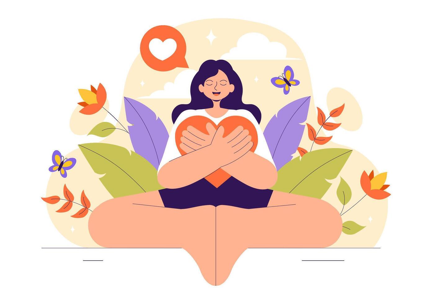 Yoga for Mind and Body Wellness Illustration in a Flat Style Cartoon Background vector