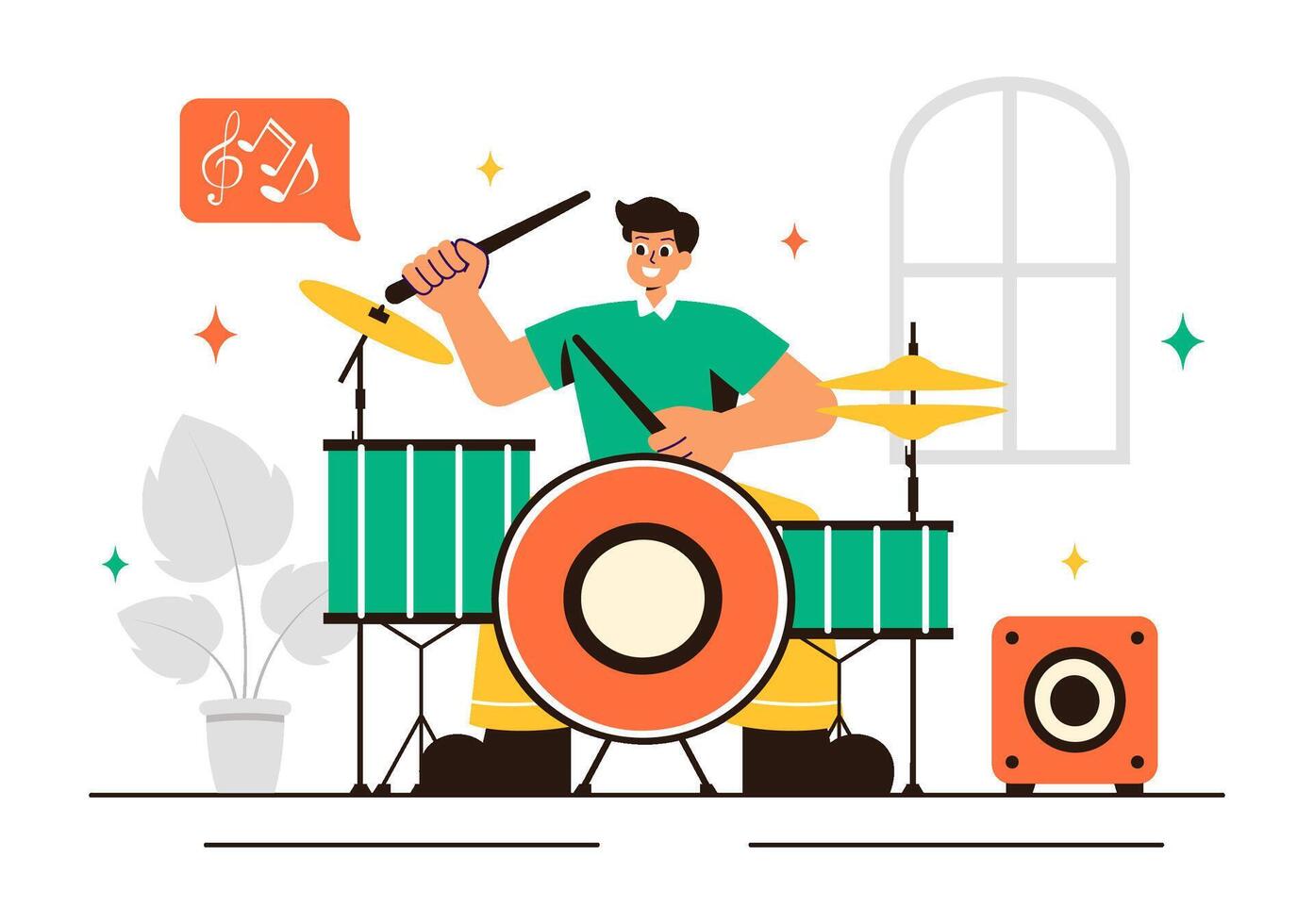 Music Practice Illustration Featuring Children and Adults Playing Musical Instruments in a Cartoon Style vector