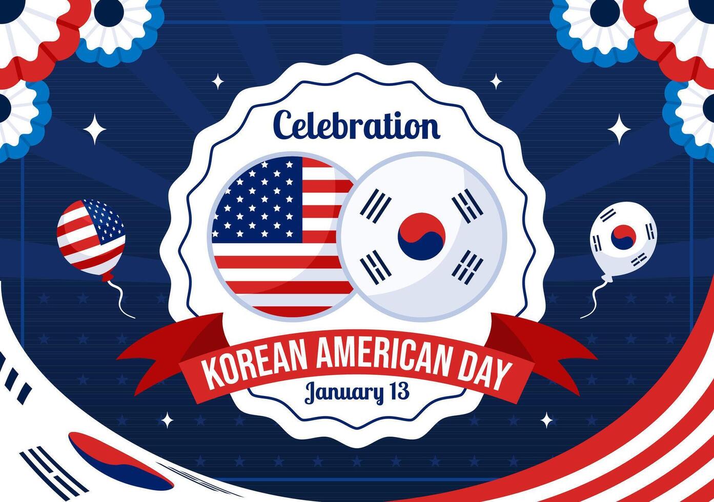 Korean American Day Design with USA and South Korean Flags to Mark January 13 Unity vector
